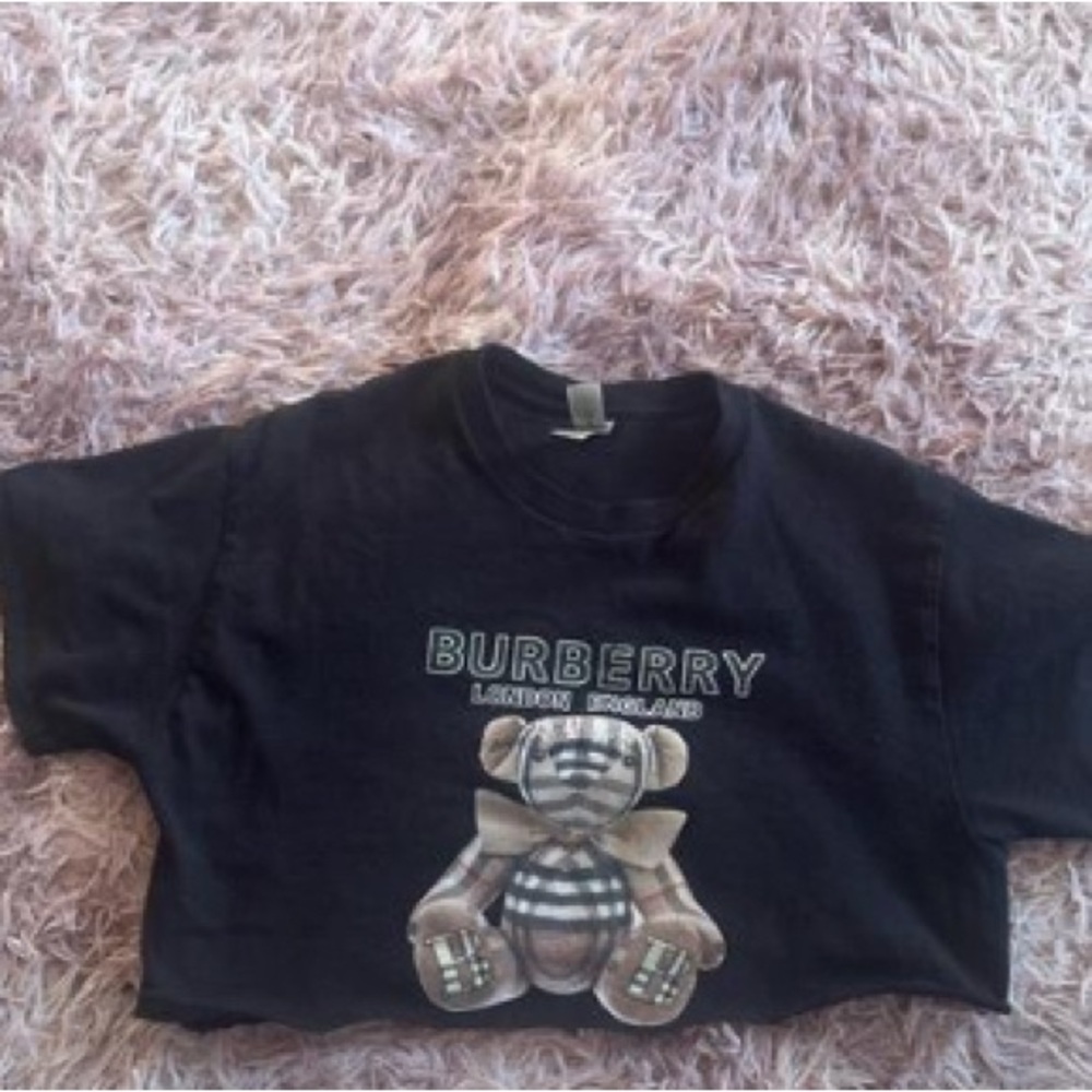 Burberry Kids Navy Tee with Plaid Bear
